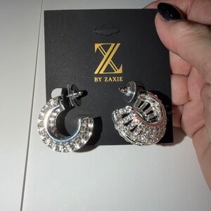 Zaxie Hoop Earrings Crystal Embellished Silver Tone Statement Glamorous